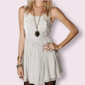 Free People Lover’s Silver Velvet Chiffon Mini Skater Dress